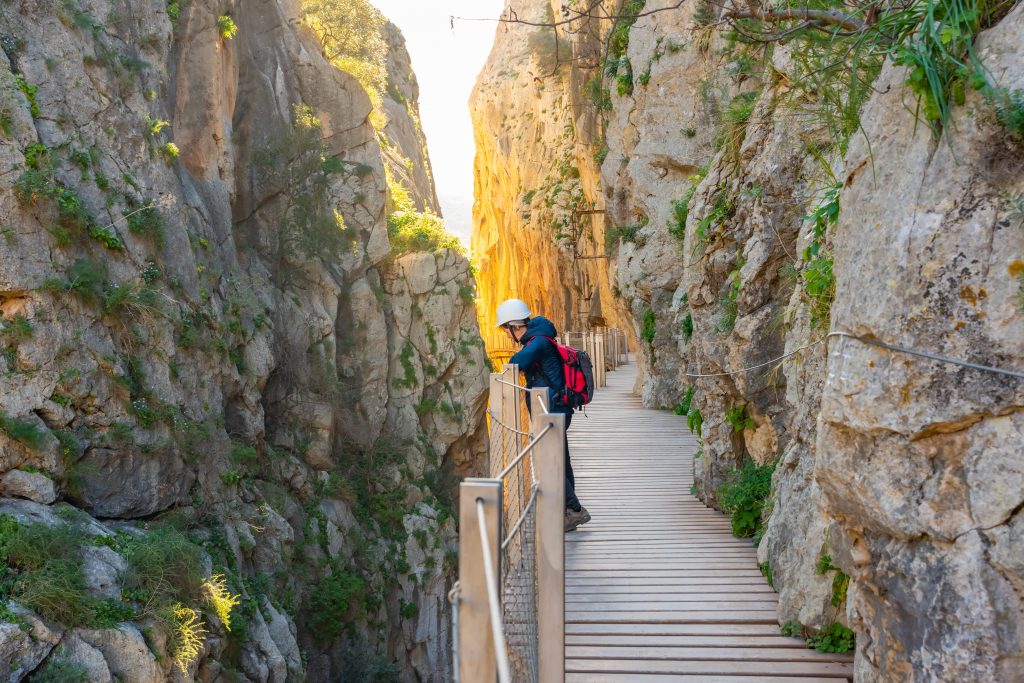 Tourist Woman In El Caminito Del Rey Or Kings Little Path, One O